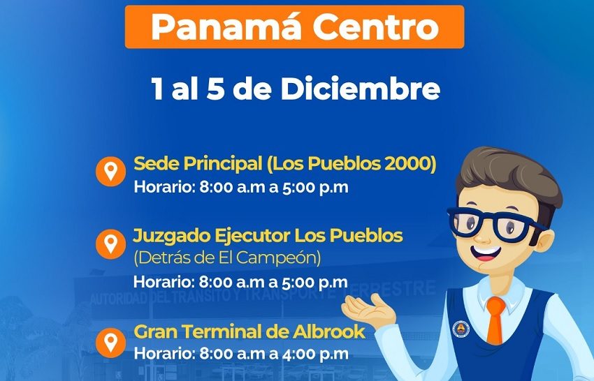 En Panamá Centro, la jornada será toda la semana; en algunas oficinas regionales solo lunes y mates. Imagen: Cortesía ATTT