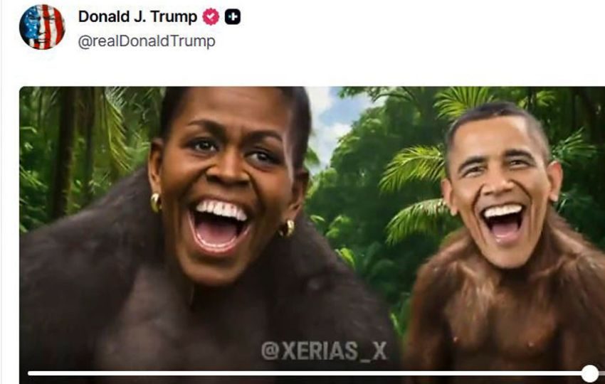 Representación racista del matrimonio como chimpancés en una selva. Foto: EFE