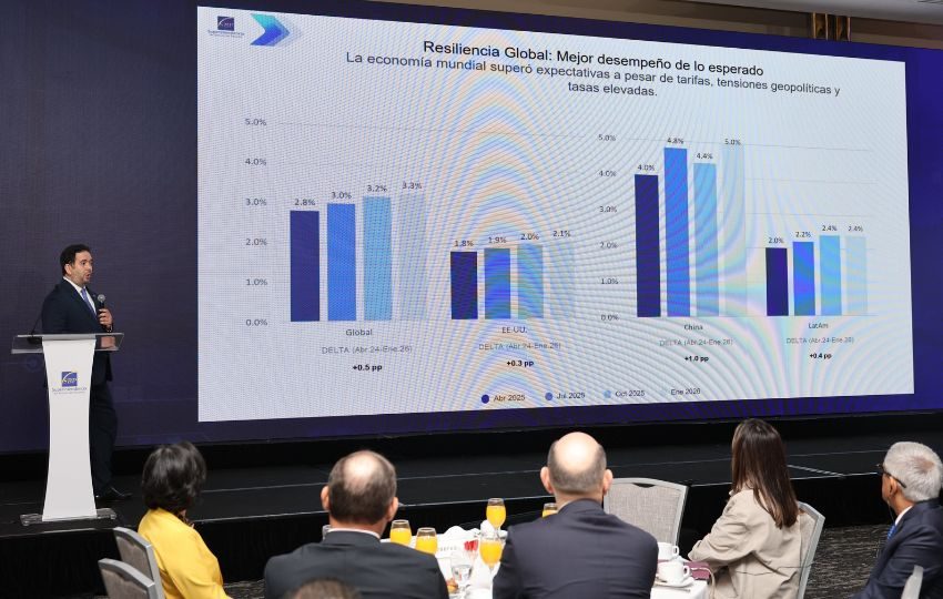 Patricio Mosquera, gerente de Estudios Financieros de la SBP, presenta el Análisis del entorno económico. Foto: Cortesía
