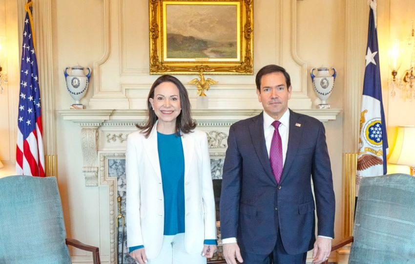 El secretario de Estado, Marco Rubio, y la líder opositora de Venezuela, María Corina Machado. Foto: EFE