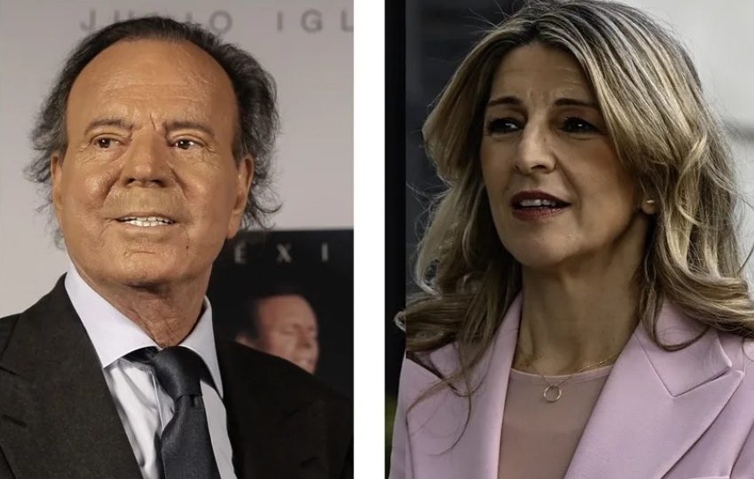La vicepresidenta segunda del Gobierno y ministra de Trabajo, Yolanda Díaz y el cantante Julio Iglesias. Foto: EFE / Alex Cruz y Fernando Villar
