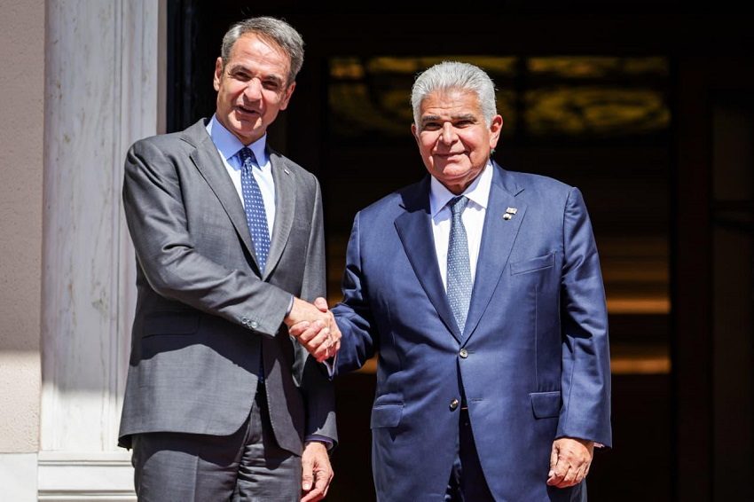 El primer ministro griego,  Kyriakos Mitsotakis, y el presidente de Panamá, José Raúl Mulino. Foto: Cortesía Presidencia