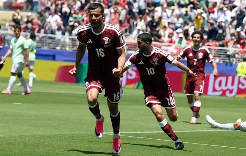 Boualem Khoukhi, de Catar (16) anotó el gol que le dio el empate 1-1 a su equipo en el debut en el Mundial 2026 ante Suiza. Foto EFE
