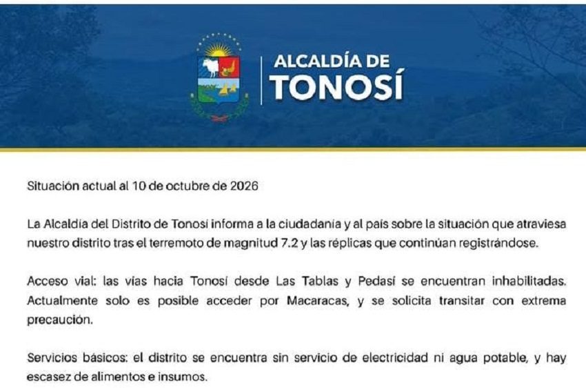Comunicado de la alcaldía de Tonosí divulgado en redes sociales. Imagen: Redes Sociales
