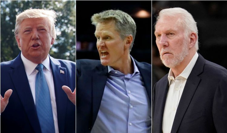 Donald Trump opinó sobre la crisis entre al NBA y China y sacudió a técnicos como Kerr (c) y Popovich (derecha).