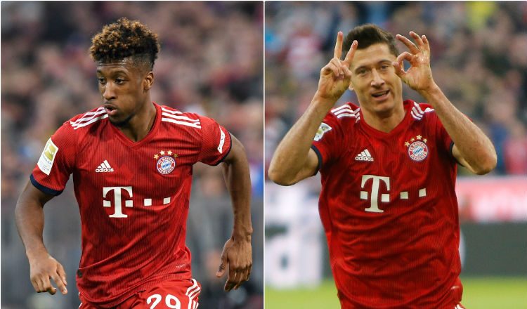 Kingsley Coman y Robert Lewandowski "resolvieron" sus diferencias. Foto AP
