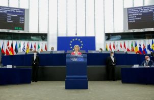 La presidenta de la Comisión Europea, Ursula von der Leyen, este miércoles en Estrasburgo. Foto:EFE