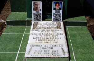 Vista de una tumba familiar con códigos QR que contienen información sobre los fallecidos en el Cementerio General de San Salvador (El Salvador). EFE