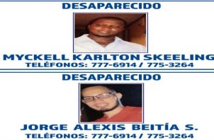 También figuran en la lista Myckell Karlton Skeeling y Jorgue Alexis Beitia, ambos desaparecidos desde el 1 de octubre cuando se dirigían a La Chorrera para la compra de un auto con 10 mil dólares en efectivo. Foto: José Vásquez