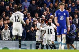El brasileño Rodrygo dfel Real Madrid festeja su primer gol ante el Chelsea. Foto: EFE