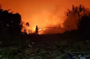 Bomberos batallan para controlar incendio en cerro Patacón. Foto: Cortesía BCBP