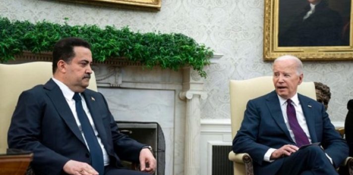 Joe Biden habla con el primer ministro iraquí, Mohamed Shia al Sudani en el Despacho Oval Oval de la Casa Blanca, en Washington. Foto: EFE/ Bonnie Cash/Pool