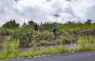 Durante una inspección en el sitio, personal técnico de MiAmbiente sorprendió a un grupo realizando trabajos de levantamiento topográfico de forma ilegal. Foto. MiAmbiente