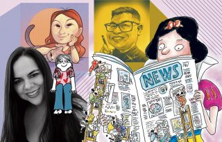 Algunos de los caricaturistas invitados (Gretta, Mecho y Daniesca). Fotos: Cortesía