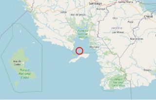 Epicentro (círculo rojo) del sismo sentido esta tarde en varias provincias. Foto: Cortesía UP