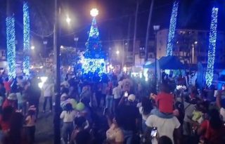 Enciendo de las luces del árbol de Navidad en Colón. 