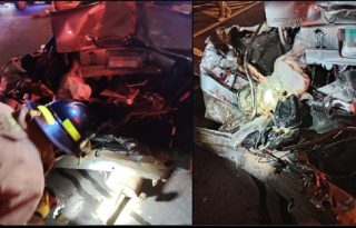 La colisión fue tan fuerte que la mayoría de los cinco vehículos involucrados quedaron prácticamente destruidos. Foto. Cuerpo de Bomberos