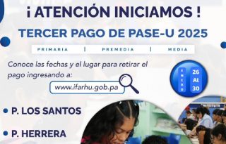 Anuncio de la entidad sobre el pago del Pase-U en esta semana. Imagen: Cortesía Ifarhu