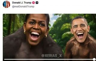 Representación racista del matrimonio como chimpancés en una selva. Foto: EFE