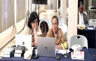 Las fiscales Ruth Morcillo y Jenisbeth Malek en el acto de audiencia del caso Odebrecht.  Cortesía 