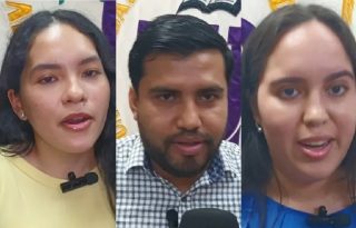 Los estudiantes María Tejedor, Andrea Girón y Joseth Bozzo, dispuestos a dar lo mejor en las competencias que se desarrollarán en Estados Unidos. Foto. Melquiades Vásques