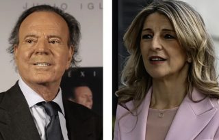 La vicepresidenta segunda del Gobierno y ministra de Trabajo, Yolanda Díaz y el cantante Julio Iglesias. Foto: EFE / Alex Cruz y Fernando Villar
