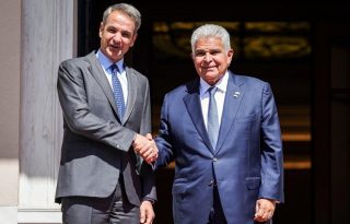 El primer ministro griego,  Kyriakos Mitsotakis, y el presidente de Panamá, José Raúl Mulino. Foto: Cortesía Presidencia