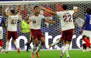 Rodri celebra un gol este martes, en el partido de semifinales del Mundial de la FIFA 2026 entre Francia y España. Foto: EFE