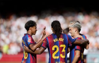 Jugadores del Barcelona. Foto:EFE