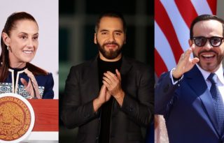 La presidenta de México, Claudia Sheinbaum (i), al presidente de El Salvador, Nayib Bukele (c) y al presidente de Colombia Abelardo de la Espriella. Foto: EFE