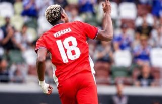 Josuè Vergara festeja su primer gol con la selección de Panamá. Foto: FPF
