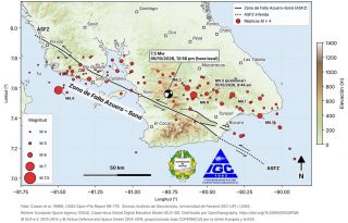 Mapa proporcionado rpo el IGC en el que se destacan los epicentros de los sismos de réplica. Imagen: Cortesía IGC