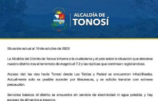 Comunicado de la alcaldía de Tonosí divulgado en redes sociales. Imagen: Redes Sociales