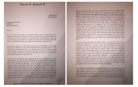Martinelli: capítulo nacional malinforma a Transparencia Internacional