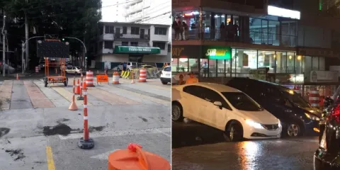 Reparan losa en la Vía Argentina que había colapsado tras la lluvia del miércoles