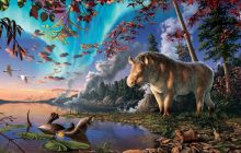 Recreación artística de Epiatheracerium itjilik en su hábitat de lago boscoso. Foto: EFE