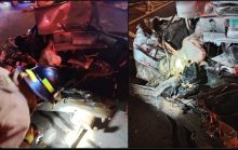 La colisión fue tan fuerte que la mayoría de los cinco vehículos involucrados quedaron prácticamente destruidos. Foto. Cuerpo de Bomberos