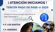 Anuncio de la entidad sobre el pago del Pase-U en esta semana. Imagen: Cortesía Ifarhu