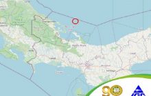 El evento tuvo una profundidad de 10 kilómetros y se localizó a 43 kilómetros al este de Bocas del Toro, en el Caribe panameño. Mapa Geociencias