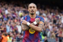 Raphinha celebra su gol para Barcelona. Foto: EFE