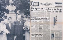 Armstrong en Panamá en octubre de 1966 junto a la portada de PA del despegue hacia la Luna en 1969. Foto: Grupo Epasa