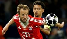 Marquinhos, del PSG, y Harry Kane, del Bayern, en el juego de ida. Foto: EFE