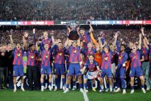Jugadores del Barcelona celebran el título de LaLiga. Foto: EFE