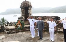 La fragata Álvaro de Bazán de la Armada de España arribó este miércoles en aguas cercanas a Portobelo. Foto: EFE