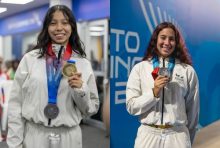 Ashley Castillo ganó oro en ajedrez, Emily Santos se apuntó plata en los 100 metros pechos en natación. Fotos: COP