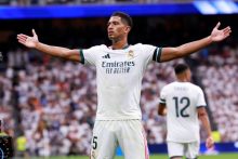 Jude Bellingham festeja el primer gol de Real Madrid: Foto: EFE