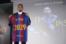  El delantero brasileño de 29 años Gabriel Jesús, ha sido presentado esta tarde como nuevo jugador del FC Barcelona. Foto: EFE