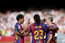 Jugadores del Barcelona. Foto:EFE