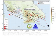 Mapa proporcionado rpo el IGC en el que se destacan los epicentros de los sismos de réplica. Imagen: Cortesía IGC