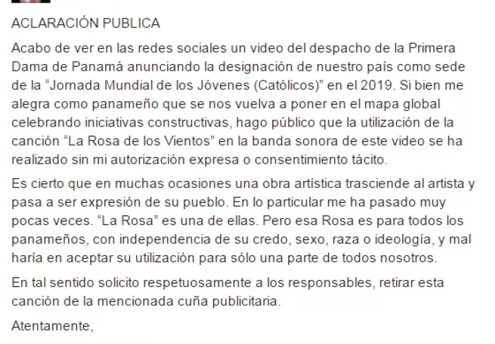 Castro pide que la canción sea sacada del video.